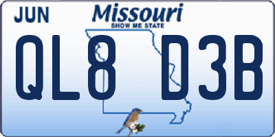MO license plate QL8D3B