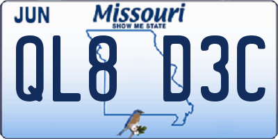 MO license plate QL8D3C