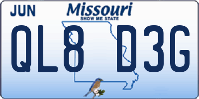 MO license plate QL8D3G