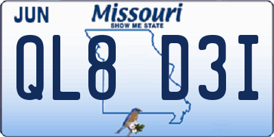 MO license plate QL8D3I