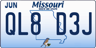 MO license plate QL8D3J