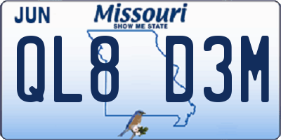 MO license plate QL8D3M
