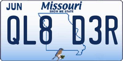 MO license plate QL8D3R