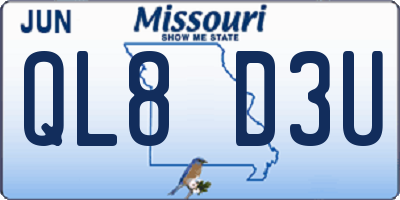 MO license plate QL8D3U