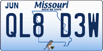 MO license plate QL8D3W