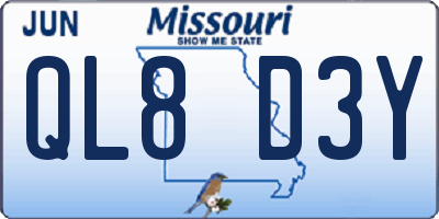 MO license plate QL8D3Y