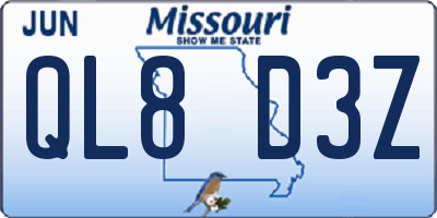 MO license plate QL8D3Z