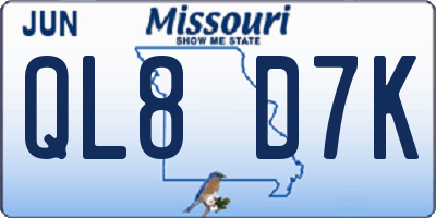 MO license plate QL8D7K