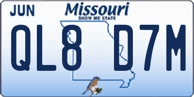 MO license plate QL8D7M