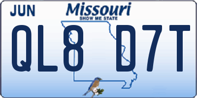 MO license plate QL8D7T