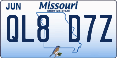 MO license plate QL8D7Z
