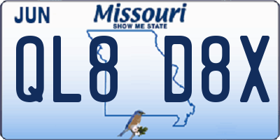 MO license plate QL8D8X