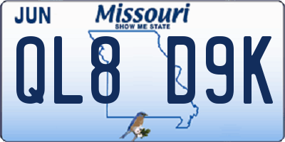 MO license plate QL8D9K