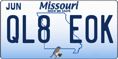 MO license plate QL8E0K