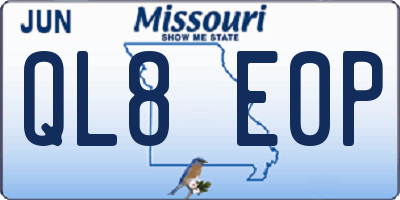 MO license plate QL8E0P