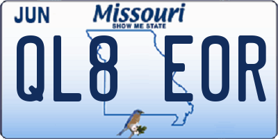 MO license plate QL8E0R