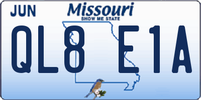 MO license plate QL8E1A