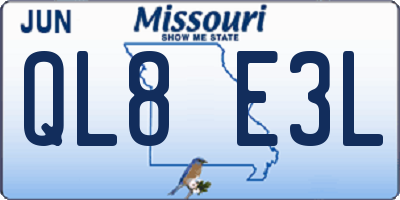 MO license plate QL8E3L