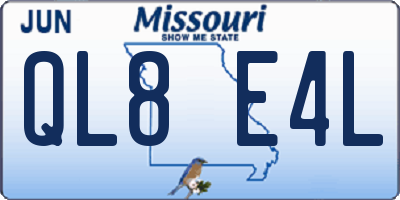 MO license plate QL8E4L