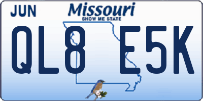 MO license plate QL8E5K