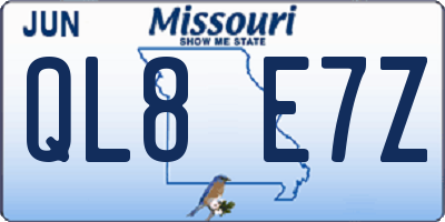 MO license plate QL8E7Z