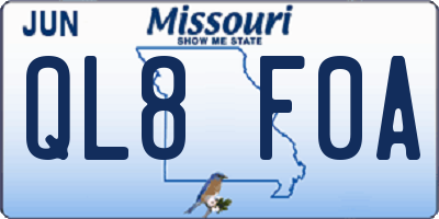 MO license plate QL8F0A