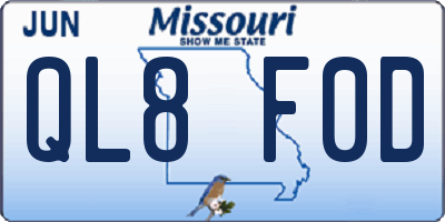 MO license plate QL8F0D