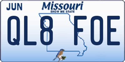 MO license plate QL8F0E