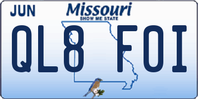 MO license plate QL8F0I