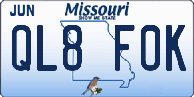 MO license plate QL8F0K