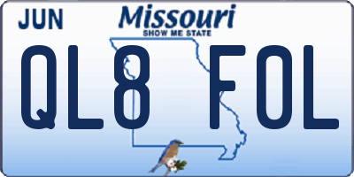 MO license plate QL8F0L
