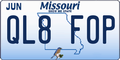 MO license plate QL8F0P