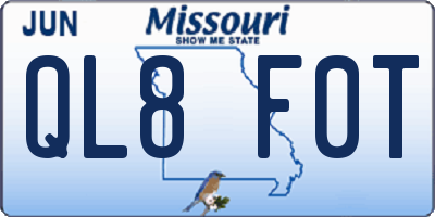 MO license plate QL8F0T