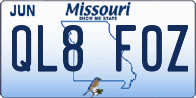 MO license plate QL8F0Z