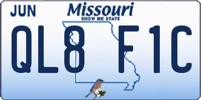 MO license plate QL8F1C