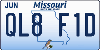 MO license plate QL8F1D