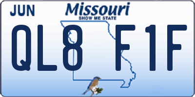 MO license plate QL8F1F