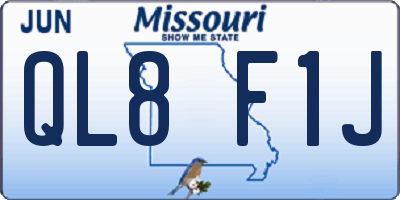 MO license plate QL8F1J