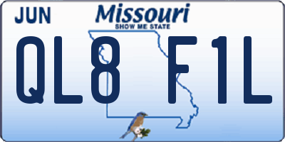 MO license plate QL8F1L