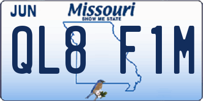 MO license plate QL8F1M