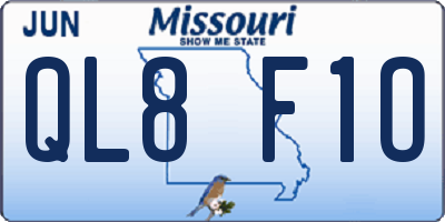 MO license plate QL8F1O