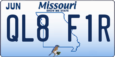 MO license plate QL8F1R