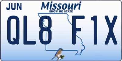 MO license plate QL8F1X