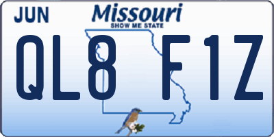 MO license plate QL8F1Z