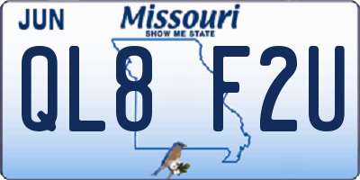 MO license plate QL8F2U