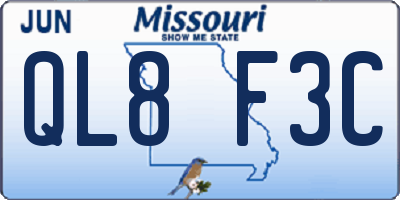 MO license plate QL8F3C