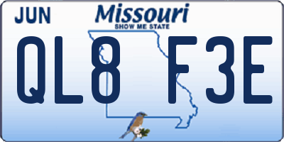 MO license plate QL8F3E