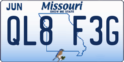 MO license plate QL8F3G