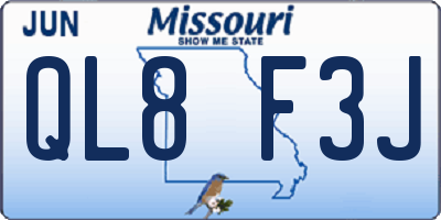 MO license plate QL8F3J