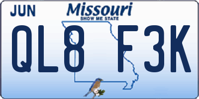 MO license plate QL8F3K